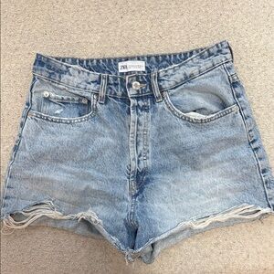 Zara Blue Jean Shorts High-Waisted Distressed
